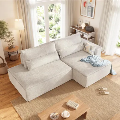 Produktbild von BroMARKT Ecksofa mit Schlaffunktion TIVIO 190x115 cm Schlafsofa mit Bettkasten Eckcouch Creme Rechts