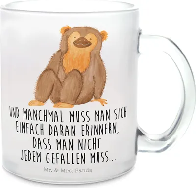 Produktbild von Mr. & Mrs. Panda Teeglas Affe - Transparent - Geschenk, Tee Tasse, Selbstliebe, Afrika, Teetasse aus Glas, Respekt, Affen, Liebe, Haferl, Pott, Motivation