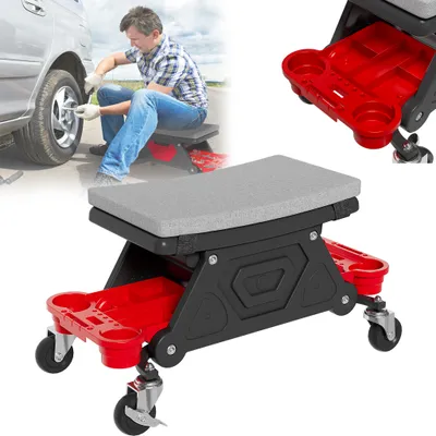 Produktbild von LARS360 Werkstatthocker mit Rollen und Aufbewahrungsbox - feststellbar Rollhocker für Garage und Montage, 150KG Tragfähigkeit, für Autoreparatur