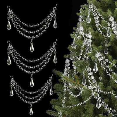 3 Acryl-Kristall-Weihnachtsbaumgirlanden 30 cm transparent