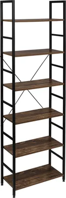 Productafbeelding van Happyment Industriële Boekenplank Kerri – 6 niveaus – Bruin/Zwart – Boekenplank – Geschikt voor woonkamer, slaapkamer, kinderkamer – Hout/Metaal – 60 x 28 x 180 cm
