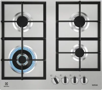 Image de Electrolux KGU64361Z Plaque de cuisson à gaz encastrable en acier inoxydable de 60 cm, 4 brûleurs