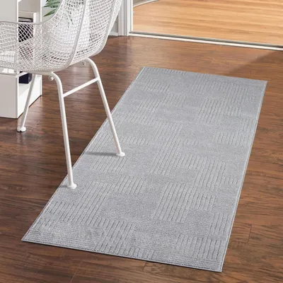 Produktbild von Teppich Kurzflor Wohnzimmer - Grau - 80x150 cm Rechteckig -  Geometrisch, Gestreift - 3D-Effekt