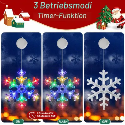 Produktbild von OUILA RGB LED Weihnachtsbeleuchtung Schneeflocken Elch Lichterkette Deko Fenster
