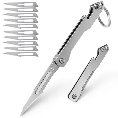 Produktbild von Klappmesser mit 10 Klingen, Edelstahl, Schlüsselanhänger, Flaschenöffner