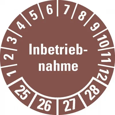 Produktbild von Dreifke® Aufkleber I Prüfplakette Inbetriebnahme 25-28, braun, Dokumentenfoli...
