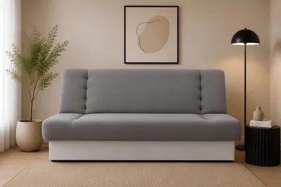 Produktbild von MOEBLO Schlafsofa CYPRUS – Sofa Kippsofa Klappsofa Click-Clack Couch für Wohnzimmer Federkern Sofagarnitur Polstersofa mit Bettkasten und Schlaffunktion (BxHxT): 192x85x92 cm (Grau + Weiß - Soro 90 + Soft 17 Kunstleder)
