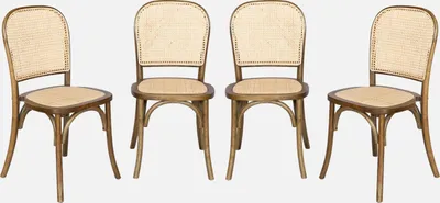 Immagine prodotto di Set 4 sedie in legno e rattan vintage , Marrone