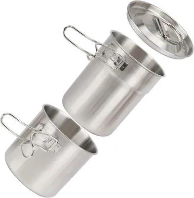 Imagen del producto de Olla de camping plegable de acero inoxidable, juego de 2 piezas, para cocinar al aire libre, acero inoxidable, set de cocina para camping