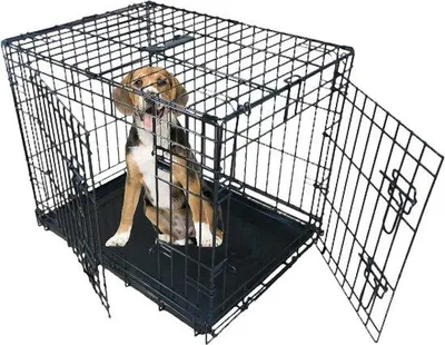 Productafbeelding van Famanu inklapbare hondenkooi, zwart, 36 inch, met 2 deuren en een metalen lade