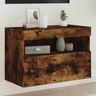 Produktbild von TV-Wandschrank mit LED-Leuchten Räuchereiche 60x30x40 cm , TV-Schränke 2024 Neu