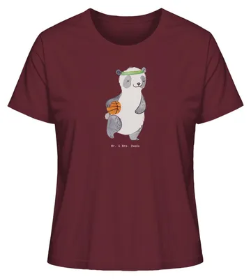 Produktbild von Mr. & Mrs. Panda Oberteil Damen Panda Basketball Größe L - Burgundy - Geschenk, Verein, Basic Shirt, Basketballplatz, Verband, Casual, T-Shirt