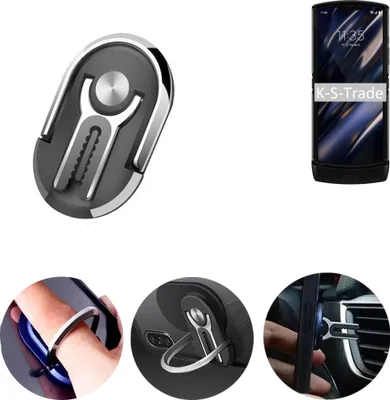 Produktbild von K-S-Trade 3in1 Smartphone-Ring Handy-Ring kompatibel mit Motorola Razr (2019) Fingerhalterung  Handyring Tischständer Lüftungsgitter-Halterung Tisch