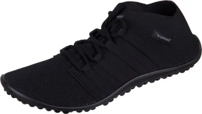 A single black shoe on a white background.