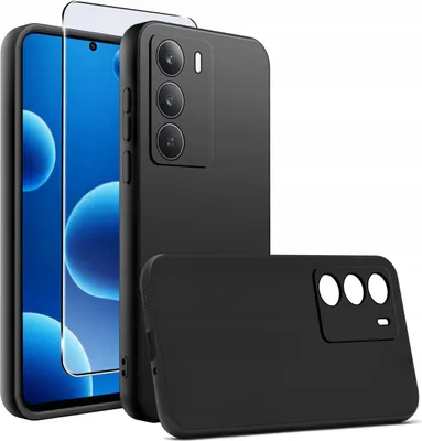 Zdjęcie produktu dla ZESTAW Etui do Realme 14x 5G | Matowe Czarne Silikon Slim +SZKŁO