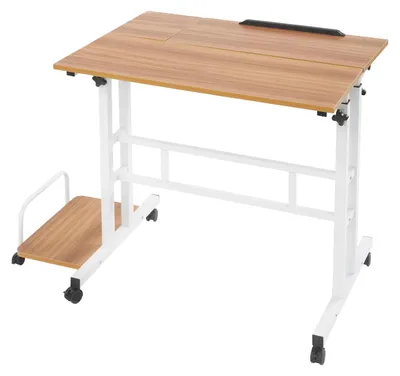 Produktbild von Mobiler Laptop-Tisch - Höhenverstellbarer Betttisch - Mit Rollen - Höhe 67–115 cm - Platte 74×54 cm - 20 kg Traglast - MDF & Stahl - Nussbaum hell