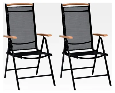 Produktbild von Klappbare Gartenstühle 2 Stück aus Aluminium und Textilene in Schwarz für den Balkon