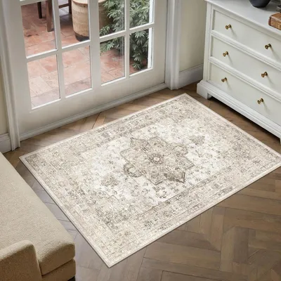 Zdjęcie produktu dla Mata podłogowa, dywanik, 60x90 cm, możliwość prania, beżowy, styl vintage, prostokątny