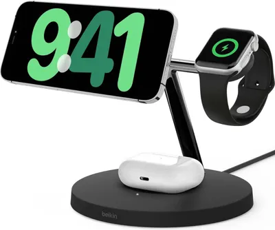 Zdjęcie produktu dla Belkin Bezprzewodowa Ładowarka 3W1 Magsafe 15W Czarna