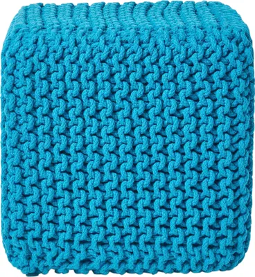 Produktbild von HOMESCAPES Gestrickter Sitzwürfel 100% Baumwolle, türkis