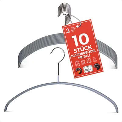 Produktbild von MAWA Kleiderbügel, 10er-Set, rutschfest, 36 cm, Silber, platzsparend & stabil