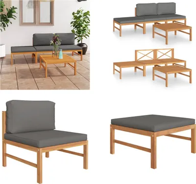 Produktbild von vidaXL 4 tlg. Garten Lounge Set mit Grauen Kissen Massivholz Teak - Garten-Lounge-Set - Garten-Lounge-Sets - Gartensofa Set - Gartensofa Sets