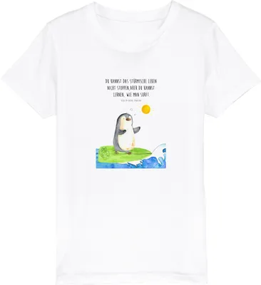 Produktbild von Mr. & Mrs. Panda Kleinkinder T-Shirt Pinguin Surfer 12-14 Jahre (152/164) - Weiß - Geschenk, Portugal, Optimistisch, Motiviert, Kinder Kurzarm, Baumwolle, Kindershirt