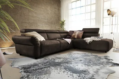 Produktbild von KAWOLA Sofa RISO Ecksofa mit motorischer Sitztiefenverstellung Leder anthrazit Recamiere rechts