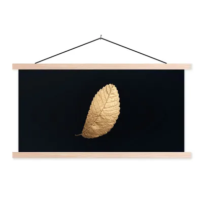 Produktbild von MuchoWow® Textilposter Gold - Blätter - Schwarz - Pflanzen - Luxus - Natur 60x30 cm mit holzfarbenen Rahmen - Dekoration