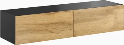 Produktbild von Furniture24 Tv Schrank Vigo 140 cm Länge, Hängeschrank, Wandschrank, Fernsehentisch mit 2 Klapptüren, Lowboard, Grifflose Öffnen, "Push to open" Schwarz/Wotan Eiche