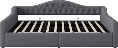 Produktbild von MODFU Schlafsofa 140x200 Jugendbett mit Holzrahmen,Tagesbett mit 7 Farben einstellbare LED-Beleuchtung und Bettkasten darunter,Gästbett ohne Matratze,Grau