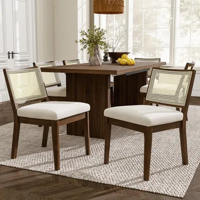 Produktbild von STILVORA 6er Set Esszimmerstühle, robust und elegant, im minimalistischen skandinavischen Stil, ideal für Esszimmer und Küche, Nussbaum