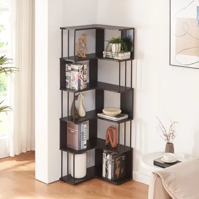 Produktbild von Eckregal 'Afrel' 160 x 54 x 54 cm Standregal mit 5 Ebenen Schwarz