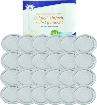 Produktbild von 24er Set Weck Glasdeckel 100mm incl. Gelierzauber Rezeptheft von Diamantzucker