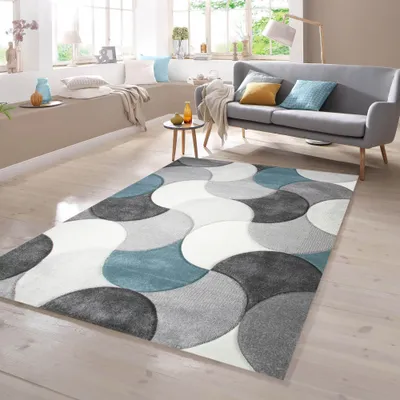 Immagine prodotto di Tappeto di design con motivo a gocce nei colori turchese, grigio e beige - Dimensioni: 80 x 300 cm