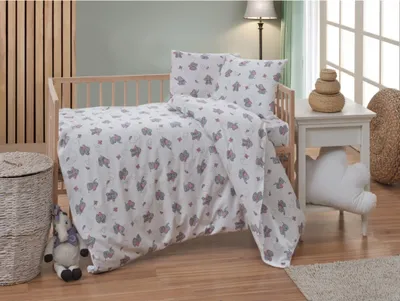 Produktbild von Baumwoll-Babybettwäsche 140x200, 70x90cm Elefant grau