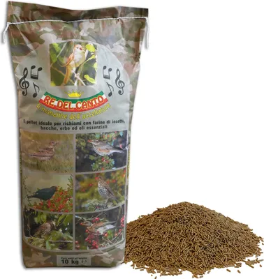 Produktbild von Re del Canto, Wartung – 1 Packung à 10 kg – Pellets 1,5 mm – Futter für Singvögel: Amseln, Singdrosseln, Rotdrosseln, Wacholderdrosseln, Finken, Bergfinken – Futter, Papiertüte, 10 kg