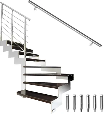Immagine prodotto di Hengda corrimano in acciaio inox 50 - 200 cm ringhiera per scale per interni ed esterni ringhiera a muro per scale in tubo di acciaio inox V2A, con materiale di montaggio, lunghezza: 140 cm