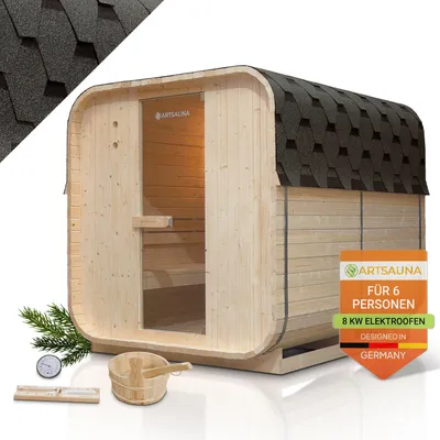 Produktbild von Artsauna Fasssauna Nolvik XL, mit 8 kW Ofen & Zubehör für Garten, Cube Design