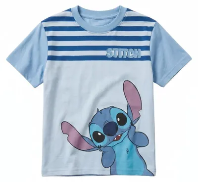 Produktbild von Disney Lilo und Stitch Kinder kurzarm T-Shirt 100% Baumrolle - Hellblau, 104