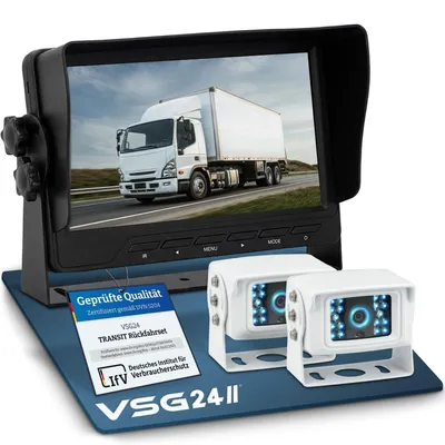 Produktbild von 7" Rückfahrkamera Set TRANSIT | mit 2 x Schwerlast-Kamera 120° weiß RVS-24505