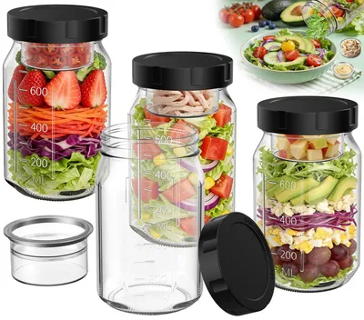 Immagine prodotto di Set di 4 contenitori in vetro per insalata con coperchio, capacità 32 once