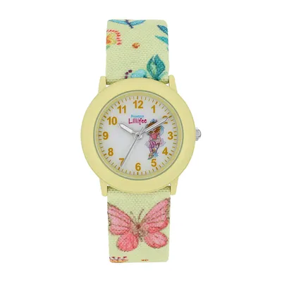 Produktbild von Prinzessin Lillifee Mädchen Armbanduhr 2037729 Textilband Blumen Schmetterling gelb