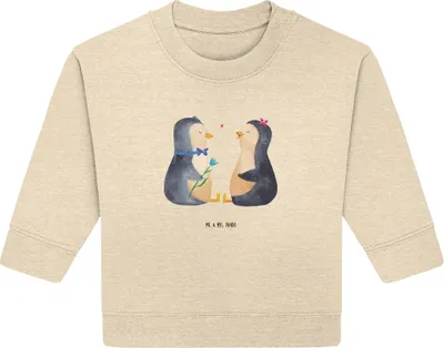 Produktbild von Mr. & Mrs. Panda Organic Baby Pullover Pinguin Pärchen 6. - 12. Monat - Natural Raw - Geschenk, glücklich, Liebespaar, Hochzeit, Bullover, Liebe, Verknallt