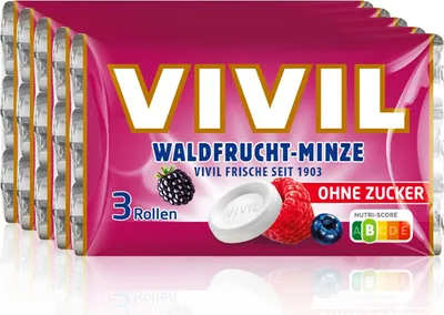 Produktbild von VIVIL Waldfrucht-Minze Pastillen ohne Zucker | 5 x 3er Pack