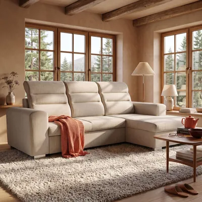 Produktbild von MUFFO Ecksofa CLOUD S Rechts mit Schlaffunktion 120x200 Velours Creme