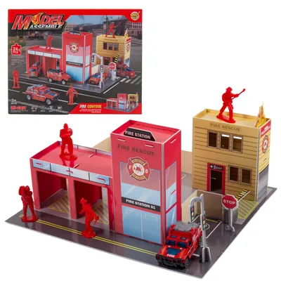 Produktbild von Feuerwache 3D mit Die-Cast Einsatzwagen – DIY Spielset ohne Klebstoff mit Figuren für Kinder ab 3 Jahren