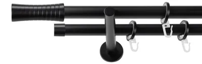 Produktbild von SN Deco Gardinenstange Nancy, 19 mm, 2-läufig, Stahl, Komplett-Set mit Ringen, Auflageträger, 300 cm, schwarz