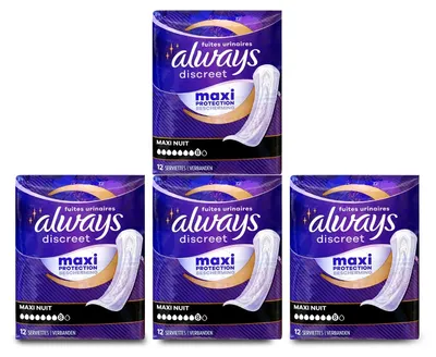 Immagine prodotto di Always Discreet Ultimate Night, assorbente per incontinenza, donna, 48 pezzi, confezione da portare con sé