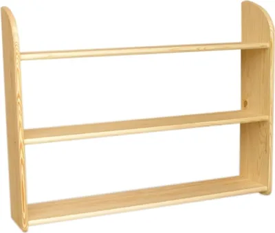 A wooden shelf unit against a white background.